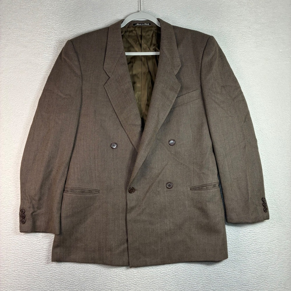 Vintage Giorgio Armani Double Breasted Blazer Men 42 Brown Wool Barney 70s Italy